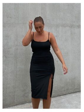 NWT Princess Polly Adele Black Ruched Midi Dress